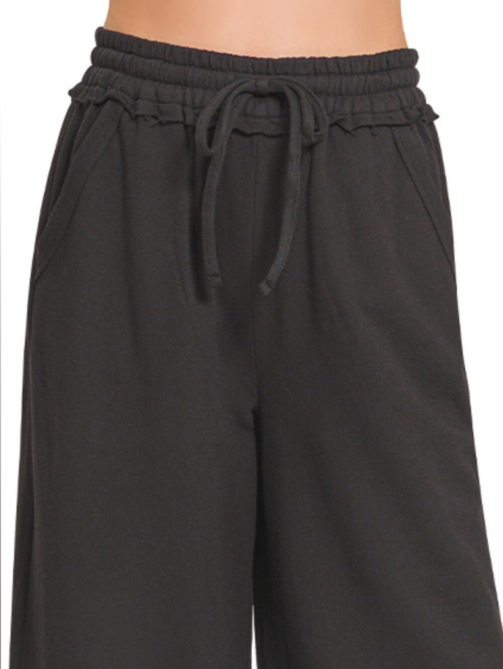 New Arrival!! Zenana French Terry Wide Leg Sweatpants- Black - Picture 2 of 5